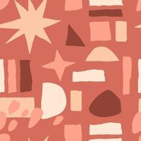 Abstract seamless boho pattern with hand drawn abstract geometric spots in a trendy earthy palette. Aesthetic modern background with dots, squares, stripes, stars in mid century style. vector