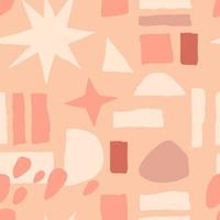 Abstract seamless boho pattern with hand drawn abstract geometric spots in a trendy earthy palette. Aesthetic modern background with dots, squares, stripes, stars in mid century style. vector