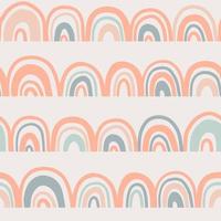 Boho style Seamless pattern with rainbows in doodle style in a natural color palette. Pastel naive nursery print design on a light background. Hand drawn trendy contemporary abstract kids backdrop. vector