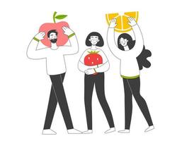 People each have large fruits. flat design style minimal vector illustration.