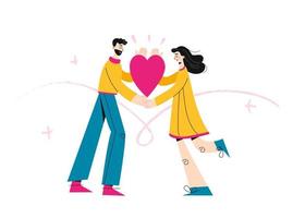 Romantic concept. Love couple. Happy man and woman in love holding heart. vector