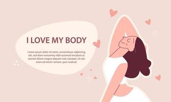 Body positive. Happy harmonious girl. Love your body. Vector illustration concept.