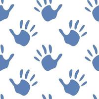 Vector flat hand drawn seamless pattern with hand print, palm stamp, fingers silhouette