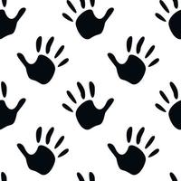 Vector flat hand drawn seamless pattern with hand print, palm stamp, fingers silhouette