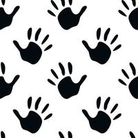 Vector flat hand drawn seamless pattern with hand print, palm stamp, fingers silhouette