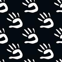 Vector flat hand drawn seamless pattern with hand print, palm stamp, fingers silhouette