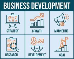 negocio desarrollo icono vector bandera web ilustración para negocio, estrategia, crecimiento, marketing, desarrollo, investigación y objetivo