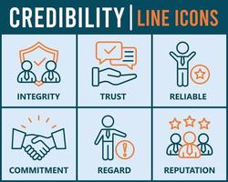 credibilidad bandera web icono vector ilustración concepto con icono de integridad, confianza, confiable, auténtico, compromiso, respecto, y reputación