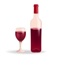 vino vaso lleno con rojo vino, a lo largo con un vino botella, en un blanco antecedentes. Perfecto para vino liza, menús, o ninguna proyecto relacionado a vino, bebida, celebracion, y lujo. vector