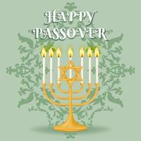 Passover holiday. Beautiful background features the iconic symbols of the Menorah and Star of David set against an intricate patterned design. Vector illustration.