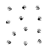 Flat vector painting tools in childish style. Hand drawn hand print, palm silhouette