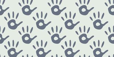 Vector flat hand drawn seamless pattern with hand print, palm stamp, fingers silhouette