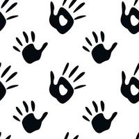 Vector flat hand drawn seamless pattern with hand print, palm stamp, fingers silhouette