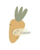 comer verde. dibujos animados zanahoria, mano dibujo letras. vistoso plano vector ilustración. diseño para huellas dactilares, carteles, tarjetas