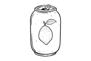 lemon soda can hand drawing on white background vector