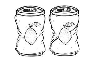 lemon soda can hand drawing on white background vector