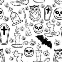 seamless pattern halloween elements with hand drawing style vector