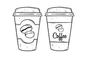 hand drawing coffee paper cup on white background vector