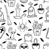 seamless pattern halloween elements with hand drawing style vector