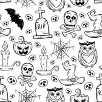 seamless pattern halloween elements with hand drawing style vector