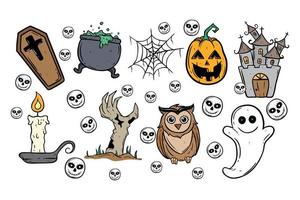 doodle halloween elements collection on white background vector