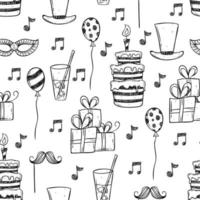 doodle birthday elements in seamless pattern vector