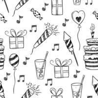 doodle birthday elements in seamless pattern vector