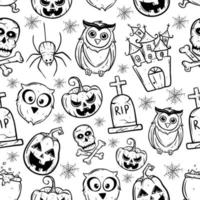 seamless pattern halloween elements with hand drawing style vector