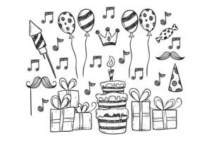 doodle birthday party elements collection on white background vector