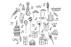 doodle birthday party elements collection on white background vector