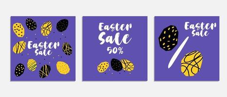 Easter Sale set banner template with stylized texture easter eggs illustration in cutting style yellow violet color vector