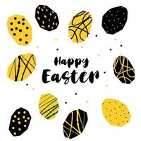 Happy Easter stylized texture easter eggs illustration in cutting style yellow black color isolated on white vector