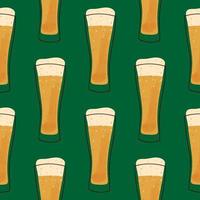 Seamless pattern with illustration stylized mug of beer on green background vector