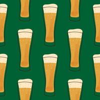 Seamless pattern with illustration stylized mug of beer on green background vector