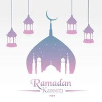 Ramadán kareen vector póster plano Arte con mezquita condenar y colgando linterna en antecedentes creciente Luna y estrellado cielo noche diseño aislado gratis editable para contenido material activo bandera