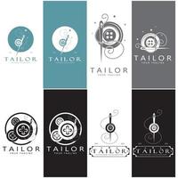 combinación de plantilla de ilustración de icono de logotipo a medida de botones para ropa, hilo y máquina de coser, para diseño de productos de ropa, empresas de convección, moda en forma vectorial vector