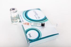 Vaccine and syringe injection. It use for prevention,immunization and treatment from corona virus infection novel coronavirus disease 2019,COVID-19,nCoV 2019 from Wuhan . Medicine infectious concept. photo