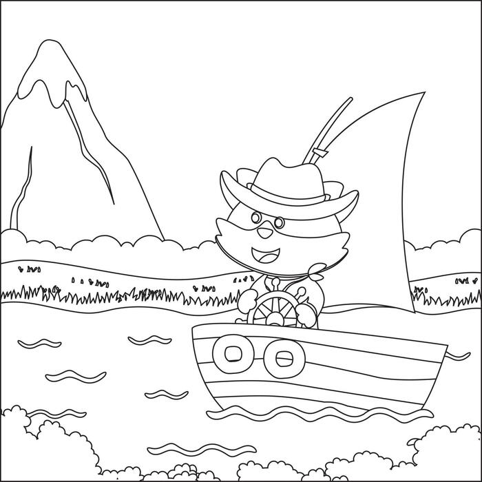 Funny Animal Cartoon on Little Boat