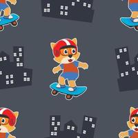 seamless pattern with bear on  skate board, For fabric textile, nursery, baby clothes, background, textile, wrapping paper and other decoration. vector