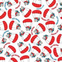 Seamless vector pattern with cute little fox skydiver, Design concept for kids textile print, nursery wallpaper, wrapping paper. Cute funny background.