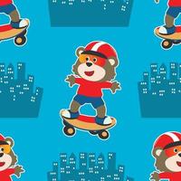 seamless pattern with bear on  skate board, For fabric textile, nursery, baby clothes, background, textile, wrapping paper and other decoration. vector