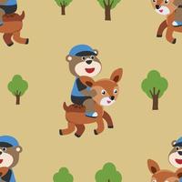 Seamless pattern vector of happy cute bear riding cute donkey. For fabric textile, nursery, baby clothes, background, textile, wrapping paper and other decoration.