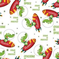 Seamless pattern of cute animal astronaut exploring the red planet. Mission to search for traces of life. vector