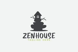 zen casa logo con un combinación de un casa, hojas y apilado piedras vector
