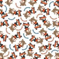 Seamless pattern vector of cute little animal on skate board, For fabric textile, nursery, baby clothes, background, textile, wrapping paper and other decoration.