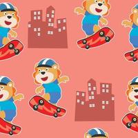 seamless pattern with bear on  skate board, For fabric textile, nursery, baby clothes, background, textile, wrapping paper and other decoration. vector