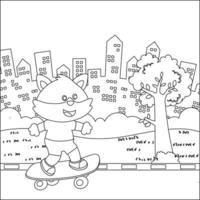 vector ilustración de linda pequeño zorro en patinar tablero. dibujos animados aislado vector ilustración, creativo vector infantil diseño para niños actividad colorante libro o página.