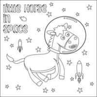 Vector illustration of cute horse Astronaut Floating In Space. Cartoon isolated vector illustration, Creative vector Childish design for kids activity colouring book or page.