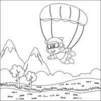 Vector cartoon illustration of skydiving with litlle animal with cartoon style Childish design for kids activity colouring book or page.