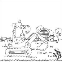 Vector illustration of heavy tool with cute animal Creative vector Childish design for kids activity colouring book or page.